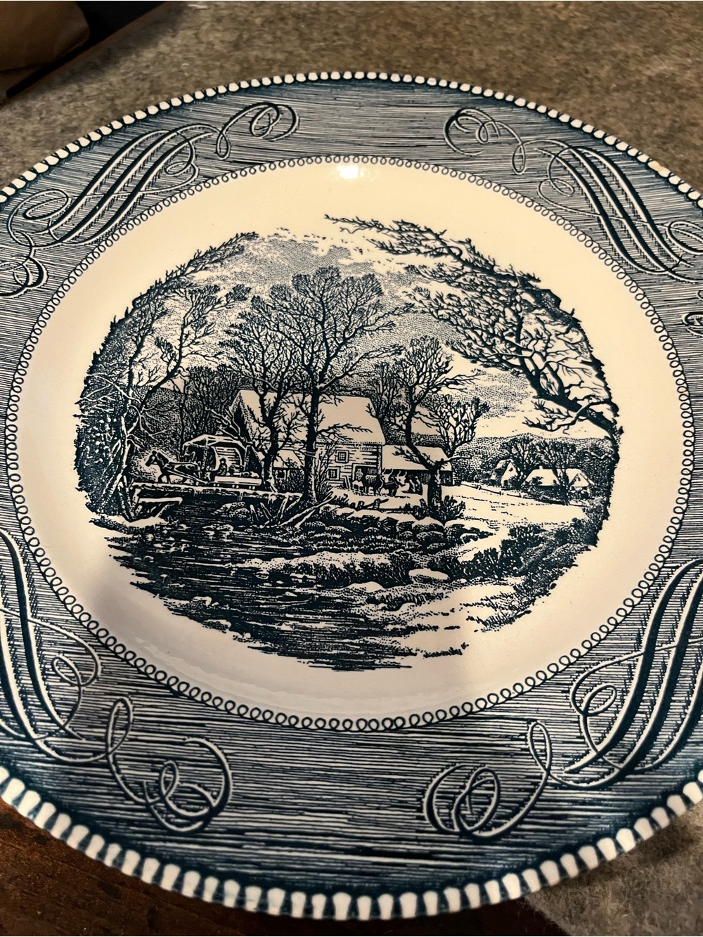 The Old Grist Mill Dinner Plate - Blue, Currier & Ives